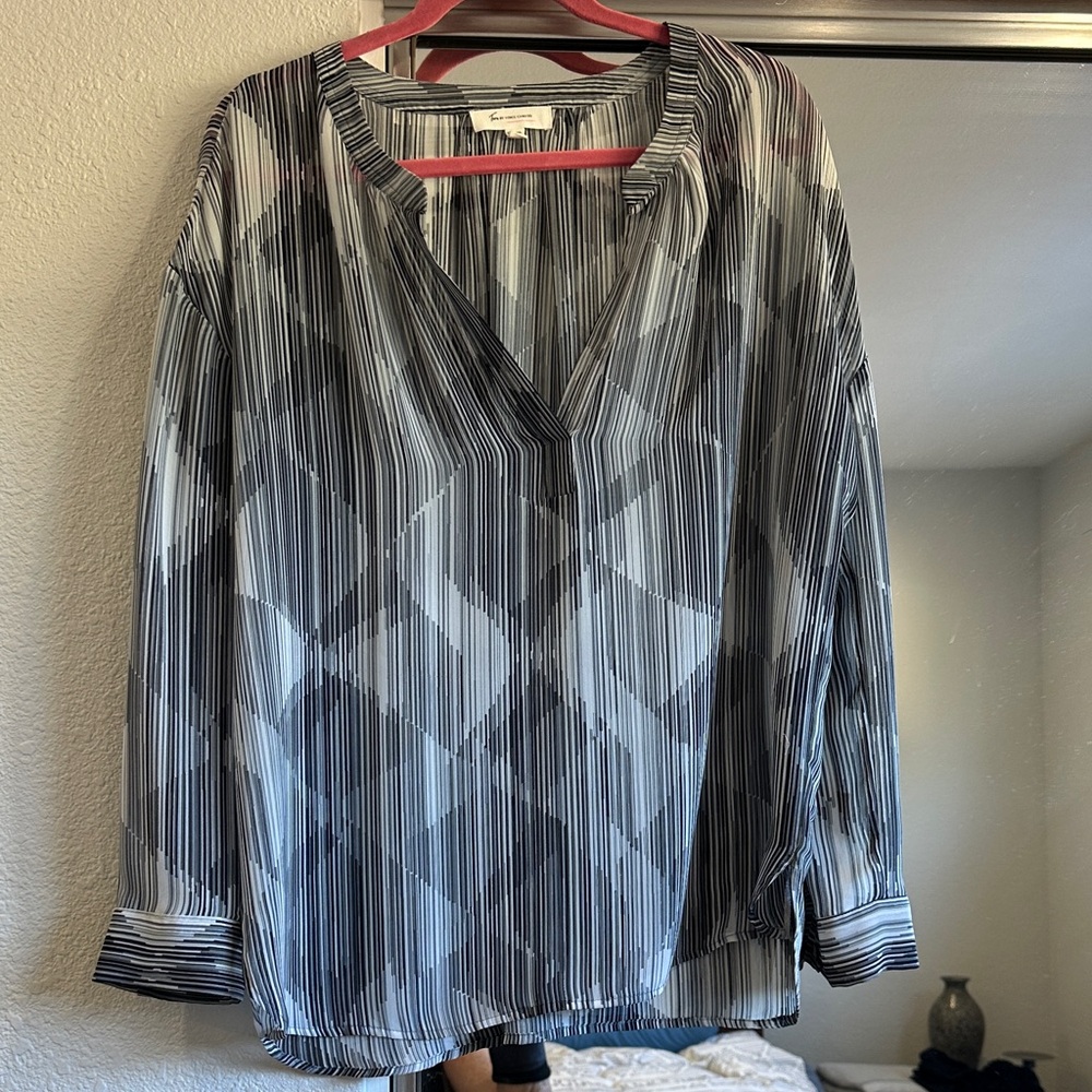 Vince Camuto Black and Gray Striped Blouse